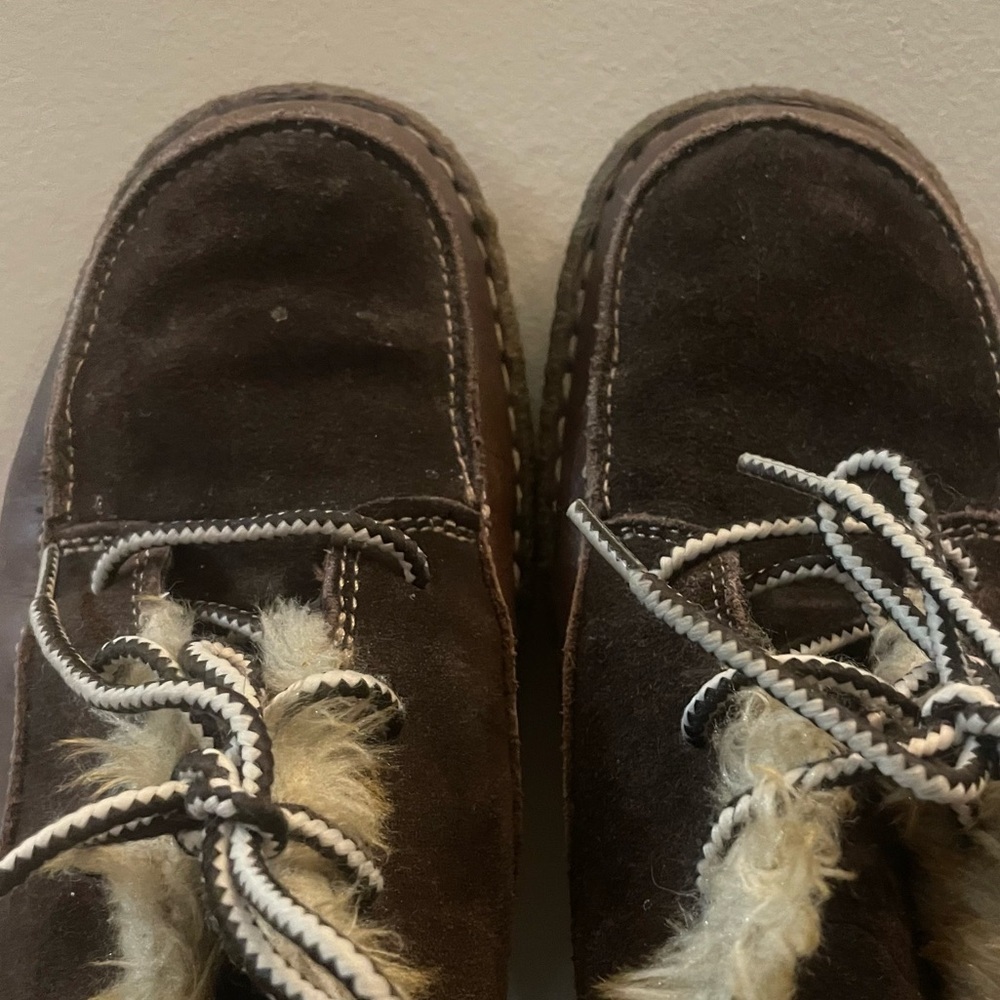 WindRiver Brown Leather & Suede Faux-Fur Lined Lace-Up Loafers – Size 9 GUC - Picture 16 of 16